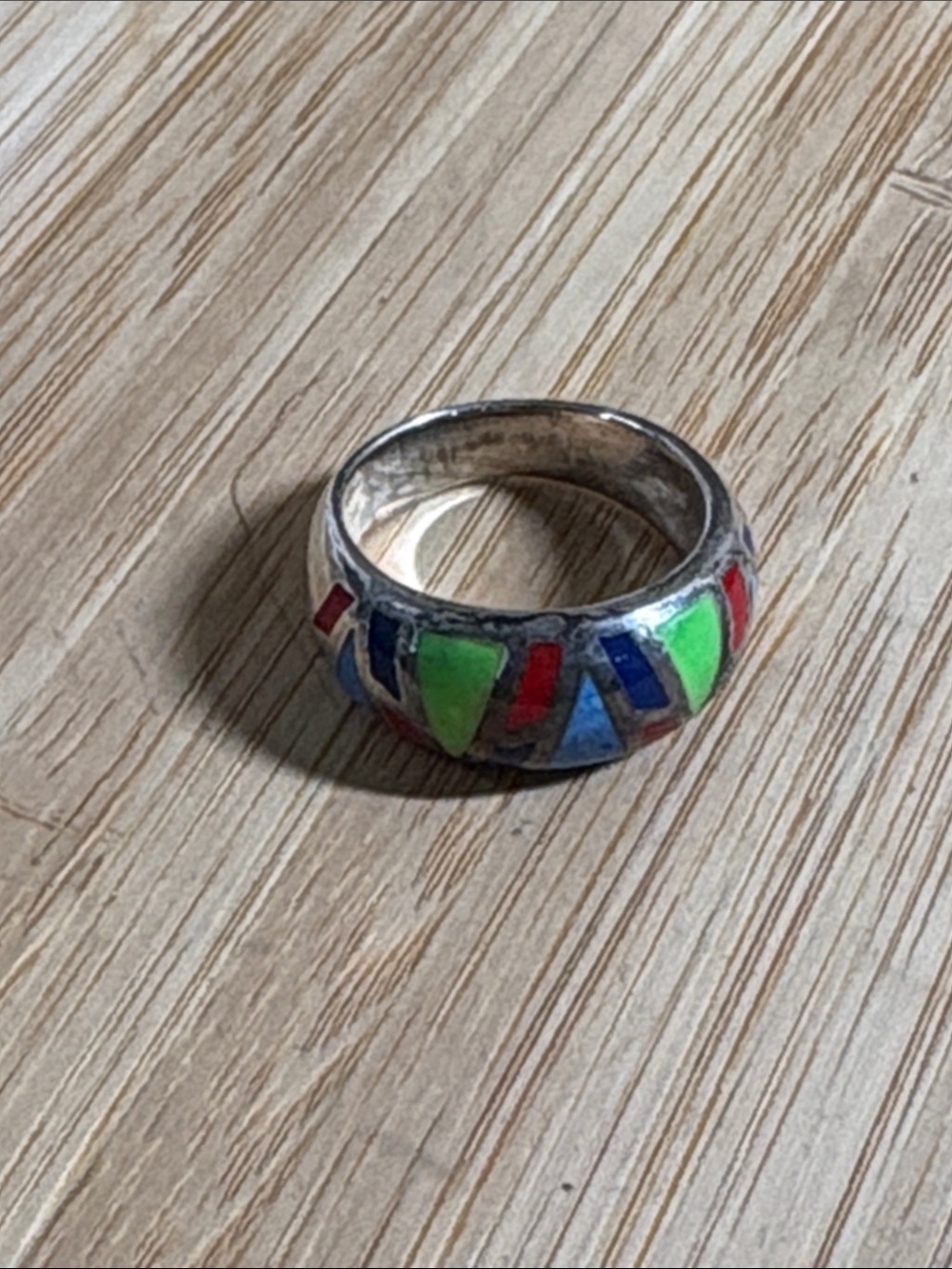 Southwest Style 925 Sterling Multi Gemstone Ring Size 8